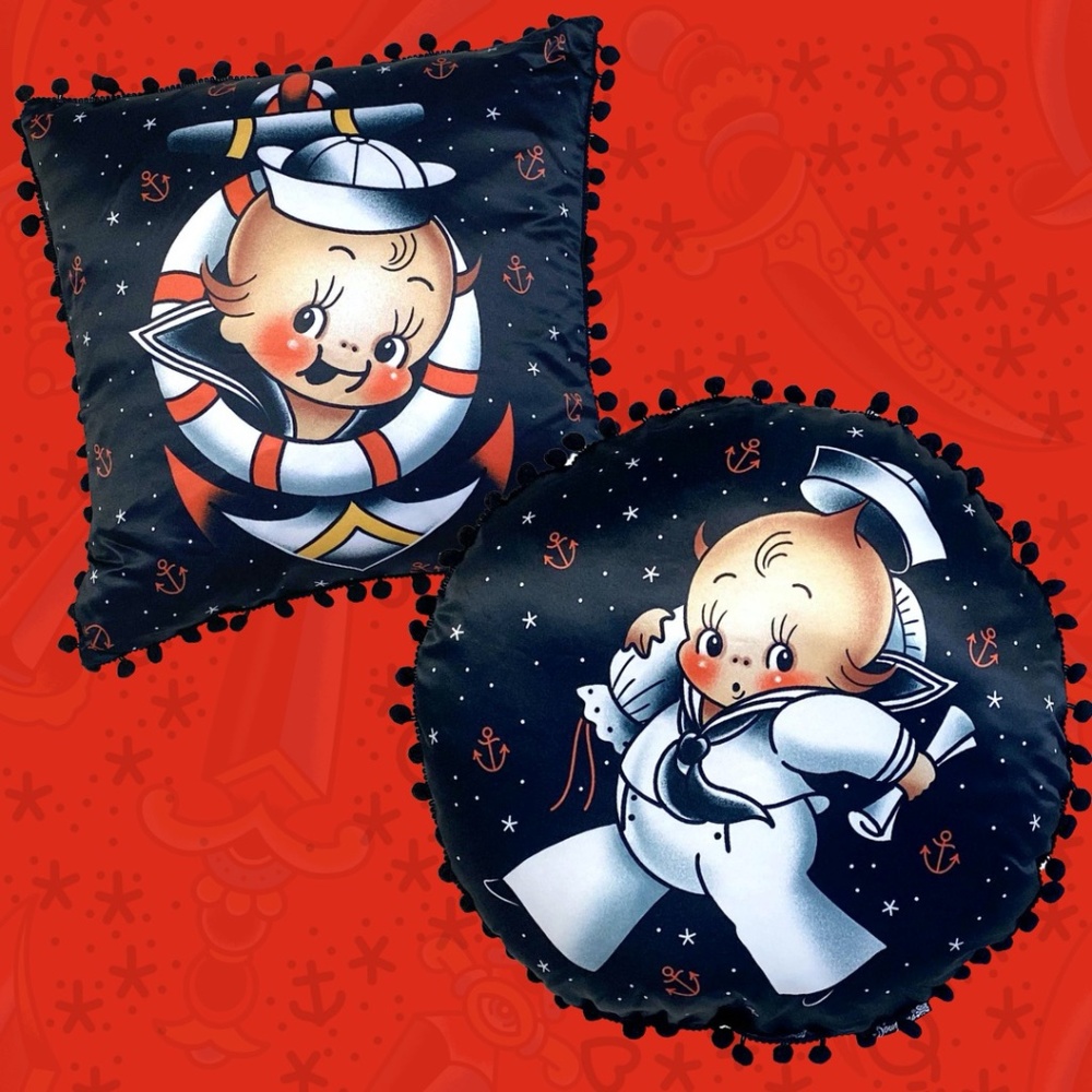 Sourpuss Set 2 Kewpie Sailor Decorative Pillow  New
